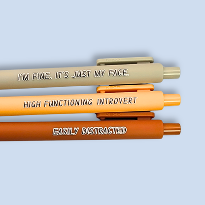 Pen Set for Introvert Adults | Snarky Sayings on Color Ink Pens | Gift for Besties Easily Distracted