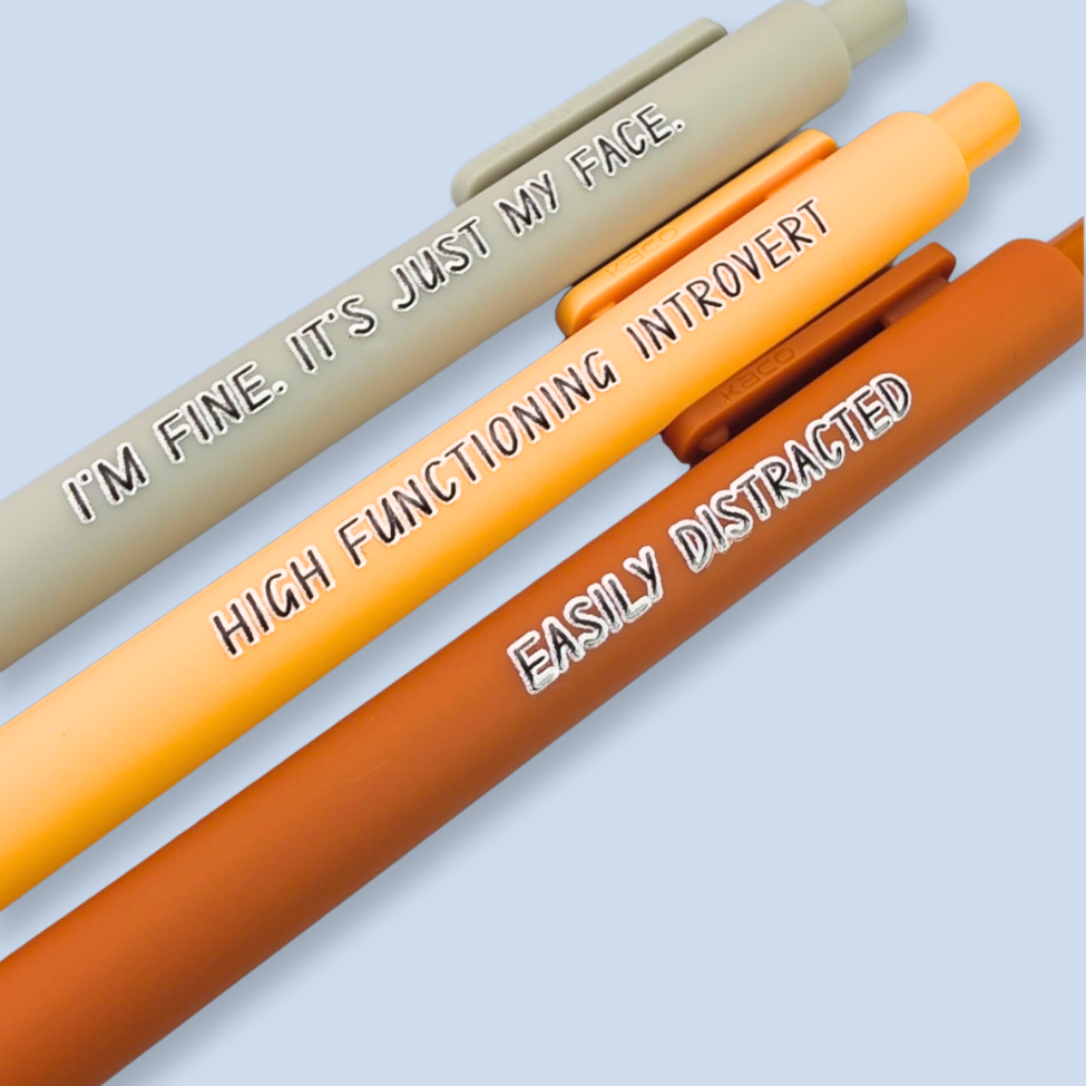 Pen Set for Introvert Adults | Snarky Sayings on Color Ink Pens | Gift for Besties Easily Distracted