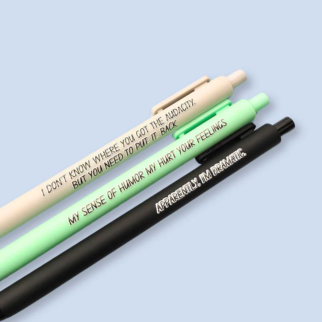 Snarky Adult Humor Pen Set | 3 Sarcastic Pens with Color Ink - Gift For Bestie Apparently I'm Dramatic