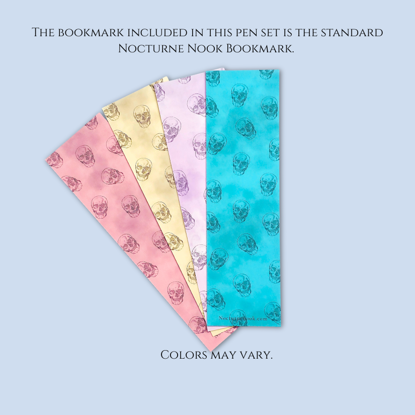Pens include one bookmark chosen at random