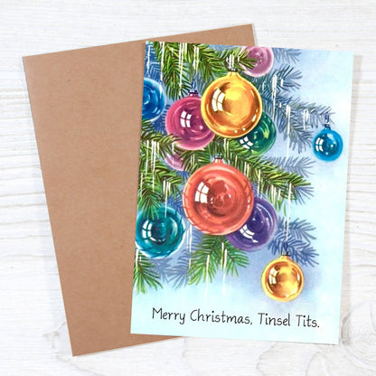 Merry Christmas, Tinsel Tits - Funny Retro Holiday Card