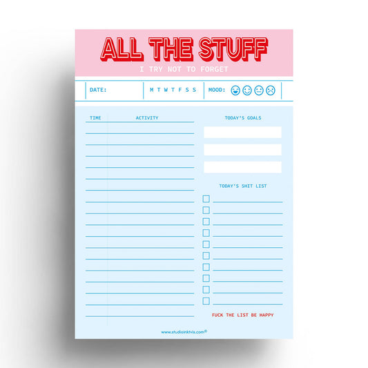 All The Stuff I Try Not to Forget Daily Planner Notepad – Funny & Functional | 6" x 8" | 50 Sheets by Studio Inktvis