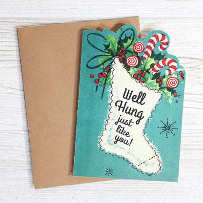 Well Hung Just Like You - Funny Vintage Christmas Card