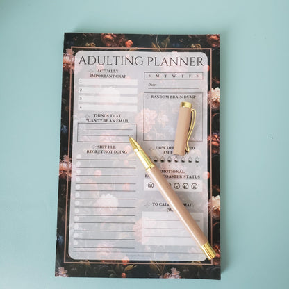 Adulting Planner Notepad - Floral Notepad - Dark Florals Aesthetic Stationery