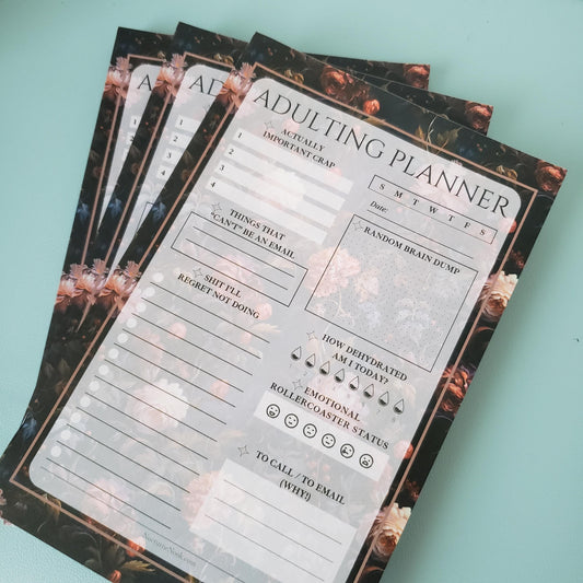 Adulting Planner Notepad - Floral Notepad - Dark Florals Aesthetic Stationery