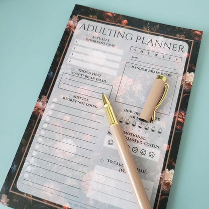 Adulting Planner Notepad - Floral Notepad - Dark Florals Aesthetic Stationery