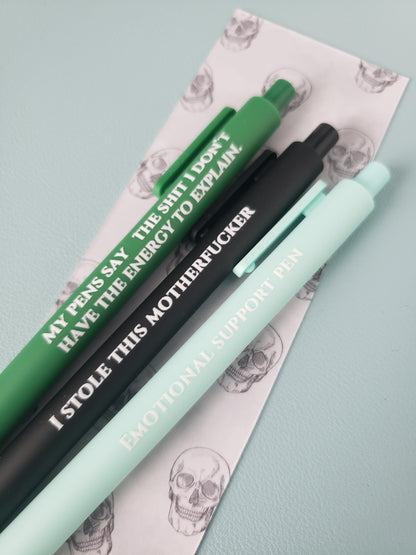 Pen Collector Snarky Pen Set – “Emotional Support Pen,”  – Funny Gift for Pen Addicts - White Elephant Gift