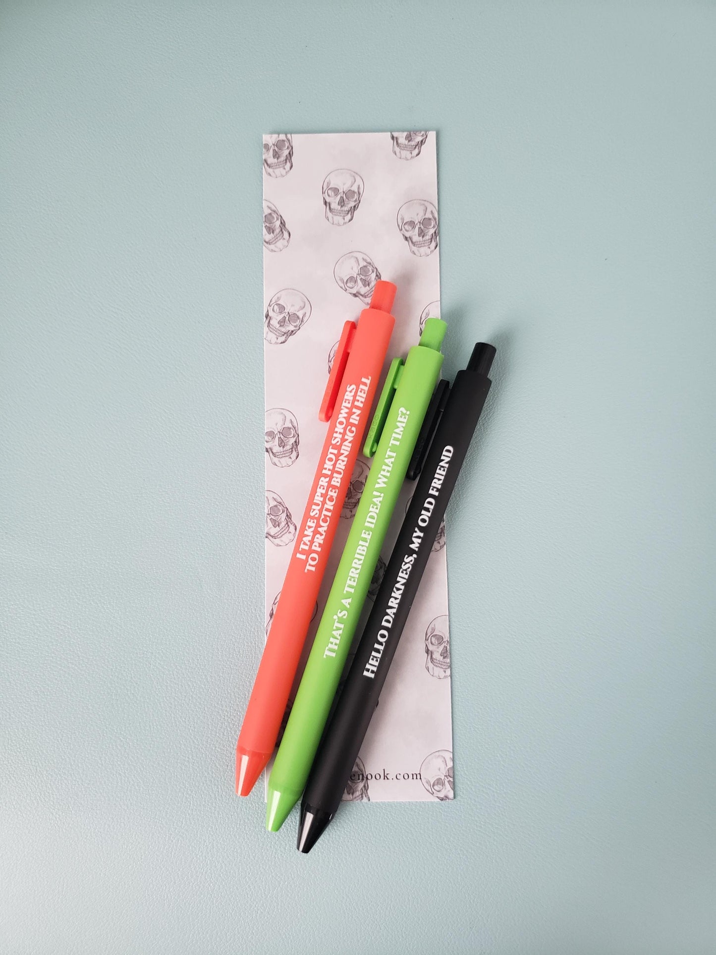 Snarky Pen Set | Funny Gel Pens for Adults | “Terrible Idea”, “Hello Darkness” | Sarcastic Office Supplies, Gift for Coworker