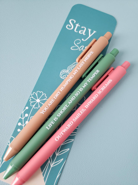 Snarky Pen Set for Adults Funny Office Supplies, Sarcastic Gift for Coworkers, Sweary Stationery, Novelty Pens for Work You Are Dry Humping