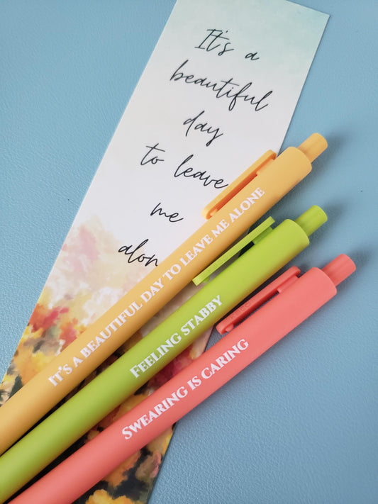 Snarky Pen Set | 3 Sarcastic Pens with Color Ink - Gift For Bestie Feeling Stabby