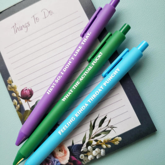 Sweary Pen Set | Funny Stationery Gift with Swear Words | Adult Pen Set | Coworker Gift Hey! So, I Don't Like That