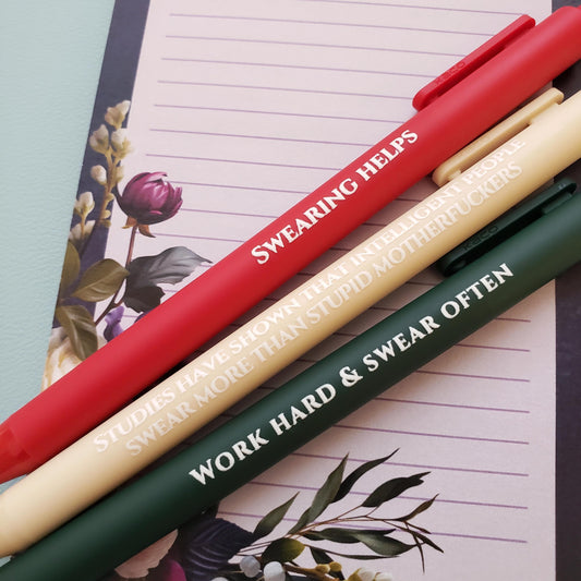 Cursing Pen Set | Funny Stationery Gift with Swear Words | Adult Pen Set | Coworker Gift Swearing Helps