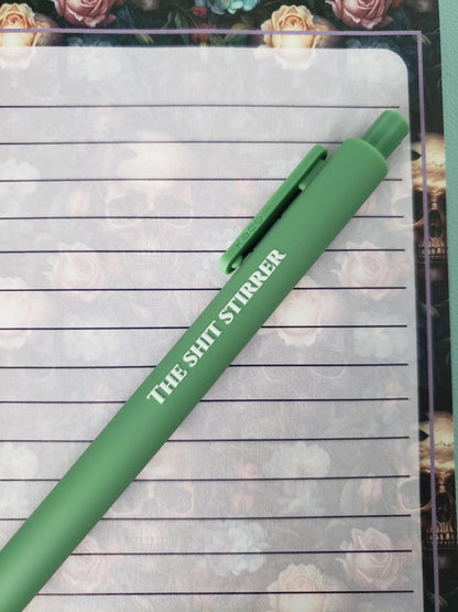 Sassy Pen Set | Funny & Snarky Pens for Adults | "Fueled by Caffeine and Spite", "You Thought I Cared?", "The Shit Stirrer"