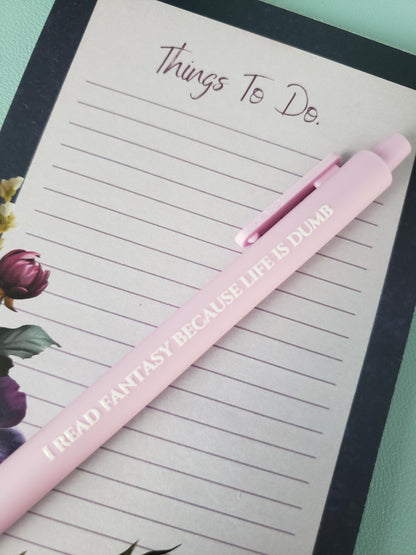 Fantasy Book Lover Pen Set | Funny Pens for Readers | “Book Hoarding is Self-Care” | Reader Gift, Bookish Stationery