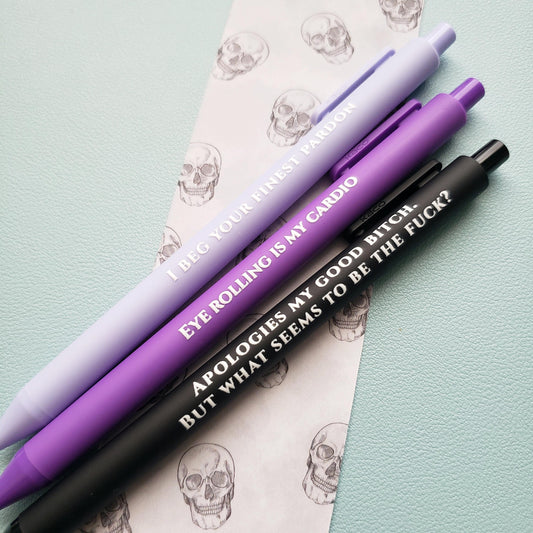 Sweary Snarky Pen Set | Funny Stationery Gift with Swear Words | Adult Pen Set | Coworker Gift Eye Rolling Is My Cardio
