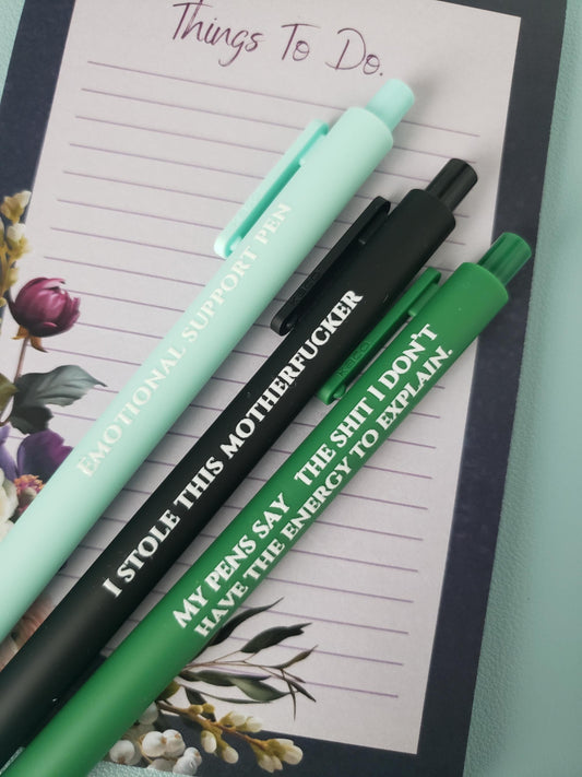 Pen Collector Snarky Pen Set – “Emotional Support Pen,”  – Funny Gift for Pen Addicts - White Elephant Gift