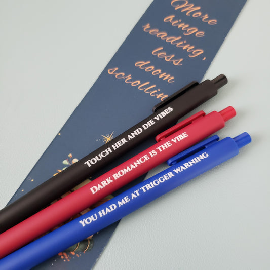 Dark Romance Pen Set | Bookish Gift for Dark Romance Readers | Spicy Book Pens | Colored Ink Pen Trio | Booktok Stationery