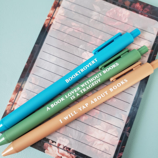 Book Lover Pens with Sayings | Color Ink Pens + Reusable Bookmark - Gift For Bestie - Booktok Booktrovert
