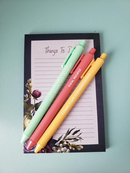 Snarky Pen Set | 3 Sarcastic Pens with Color Ink - Gift For Bestie Eww People