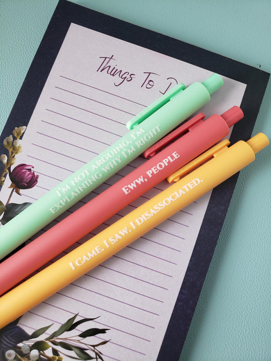 Snarky Pen Set | 3 Sarcastic Pens with Color Ink - Gift For Bestie Eww People