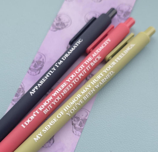 Snarky Adult Humor Pen Set | 3 Sarcastic Pens with Color Ink - Gift For Bestie Apparently I'm Dramatic