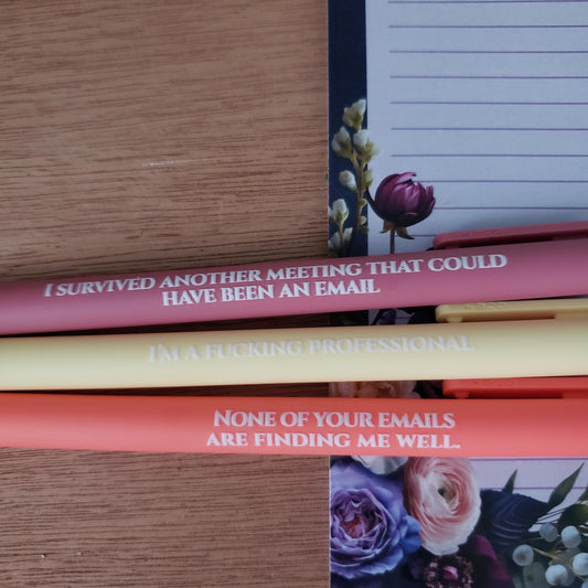 Cursing Pen Set | Funny Stationery Gift with Swear Words | Adult Pen Set | Coworker Gift None Of Your Emails Are Finding Me Well