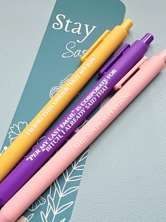 Snarky Office Pen Set | Funny Work Pens | Corporate Humor Gifts | "Not My Job", "Per My Last Email", "Shit Show Supervisor"