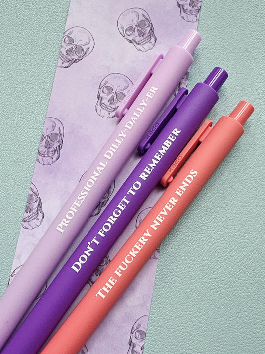 Snarky Pen Set – “Don’t Forget to Remember,” “Professional Dilly-Dally-er,” – Funny Office Pens, Gift for Coworker, Sarcastic Stationery