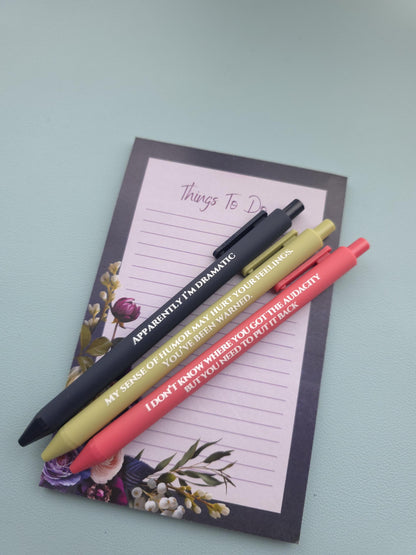Snarky Adult Humor Pen Set | 3 Sarcastic Pens with Color Ink - Gift For Bestie Apparently I'm Dramatic