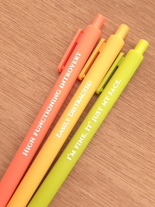 Pen Set for Introvert Adults | Snarky Sayings on Color Ink Pens | Gift for Besties Easily Distracted