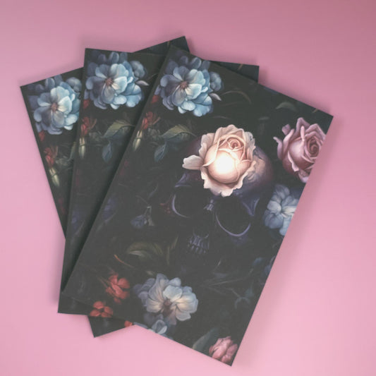 Dark Skull Floral Notebook | 6x9” Lined Gothic Journal with Soft Touch Cover | Dark Academia & Cottagecore Stationery | 115 Pages
