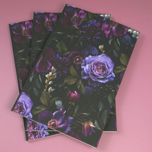 Dark Floral Notebook | 6x9” Lined Journal with Soft Touch Cover | Dark Academia Aesthetic | Gothic Floral Notebook Nocturne Nook Stationery