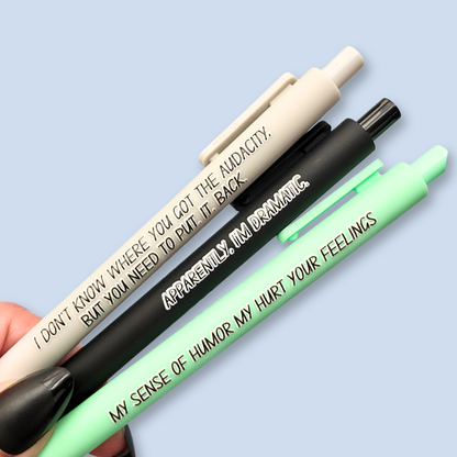 Snarky Adult Humor Pen Set | 3 Sarcastic Pens with Color Ink - Gift For Bestie Apparently I'm Dramatic