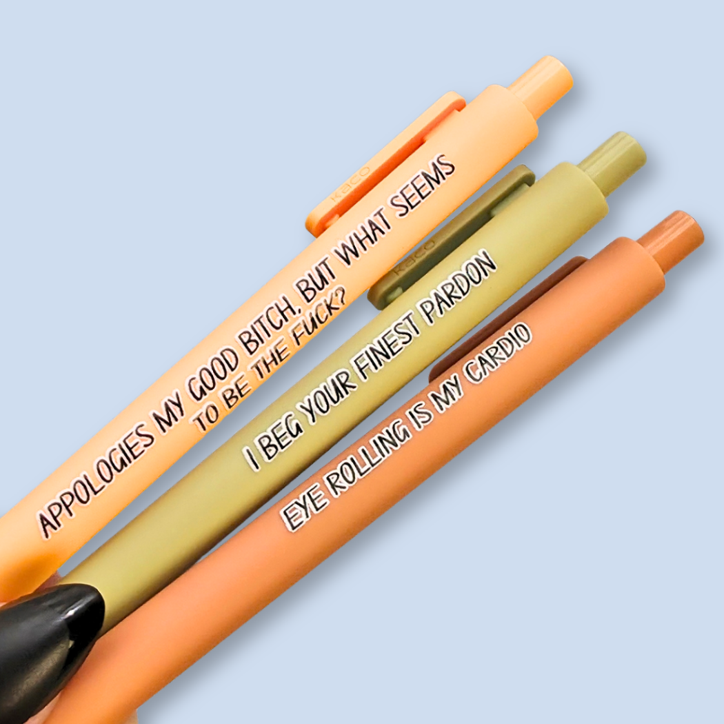 Sweary Snarky Pen Set | Funny Stationery Gift with Swear Words | Adult Pen Set | Coworker Gift Eye Rolling Is My Cardio