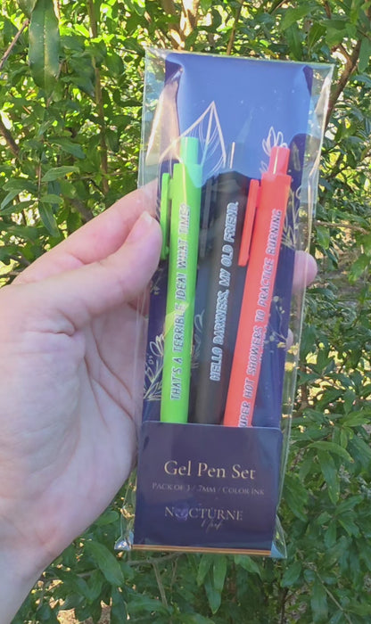 Snarky Pen Set | Funny Gel Pens for Adults | “Terrible Idea”, “Hello Darkness” | Sarcastic Office Supplies, Gift for Coworker