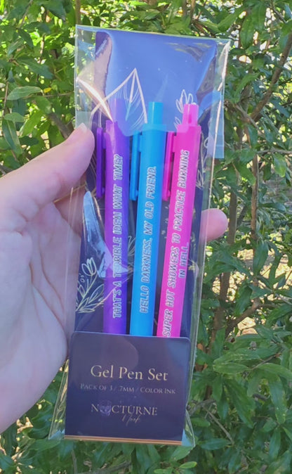 Snarky Pen Set | Funny Gel Pens for Adults | “Terrible Idea”, “Hello Darkness” | Sarcastic Office Supplies, Gift for Coworker