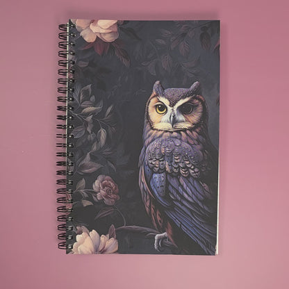 Owl Floral Notebook – Lined Soft Cover | 5.5" x 8.5" | 80 Sheets | Metal O-Ring Bound