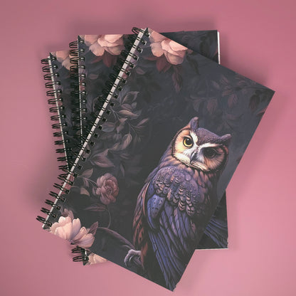 Owl Floral Notebook – Lined Soft Cover | 5.5" x 8.5" | 80 Sheets | Metal O-Ring Bound