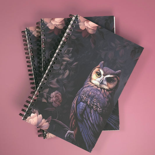 Owl Floral Notebook – Lined Soft Cover | 5.5" x 8.5" | 80 Sheets | Metal O-Ring Bound