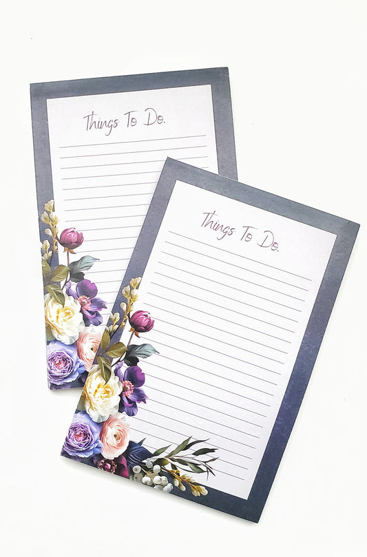 Dark Florals Stationery Set - Weekly Planner and To Do List Notepads