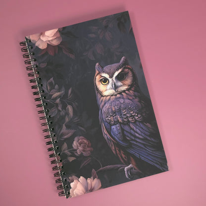 Owl Floral Notebook – Lined Soft Cover | 5.5" x 8.5" | 80 Sheets | Metal O-Ring Bound