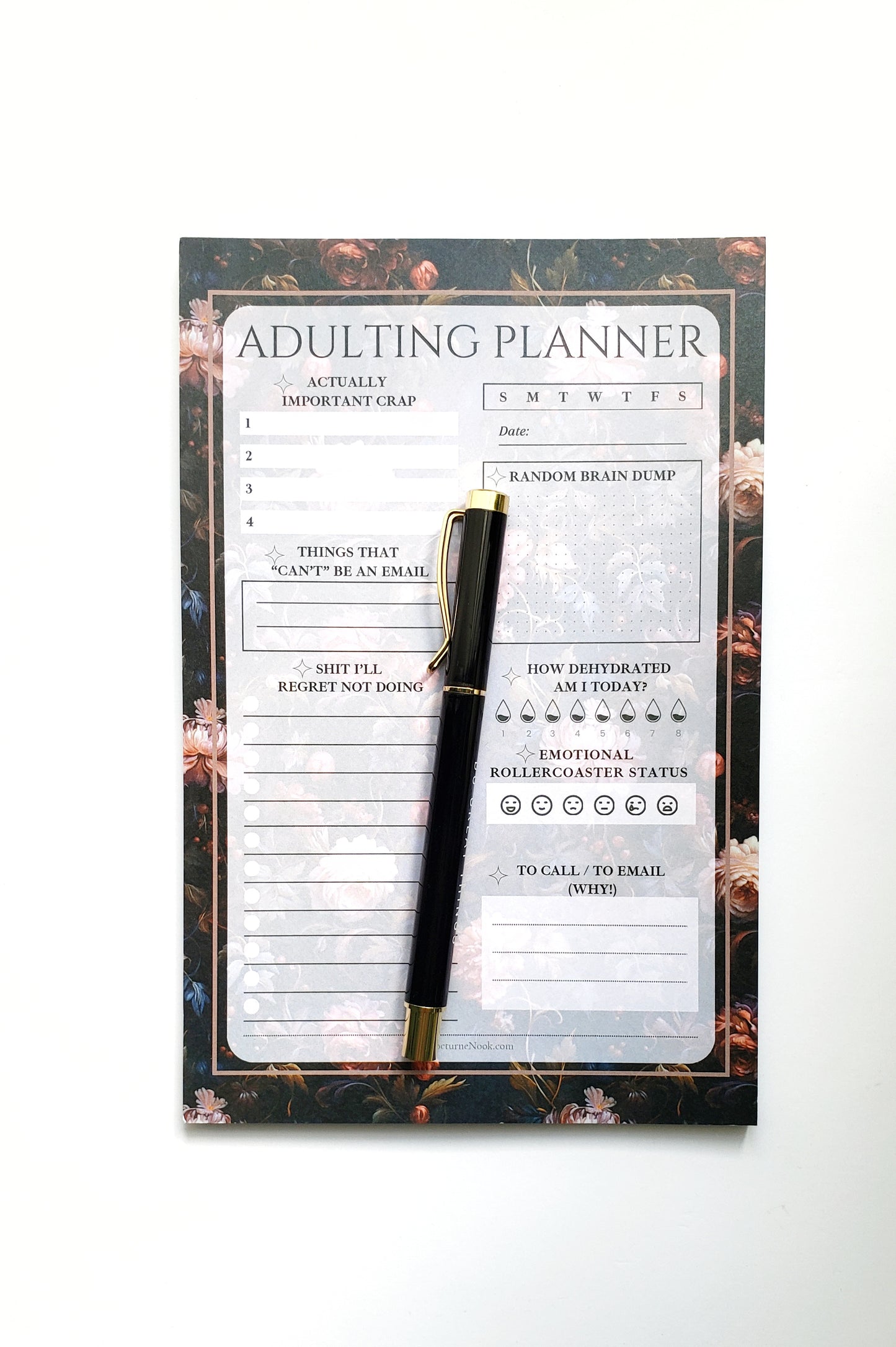 Adulting Planner Notepad - Dark Fall Florals