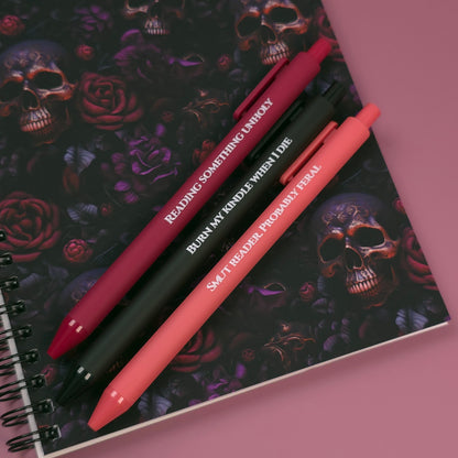 Reading Something Unholy Pen Set – Smut Reader Gift with Bookmark Insert | Optional Matching Notebook