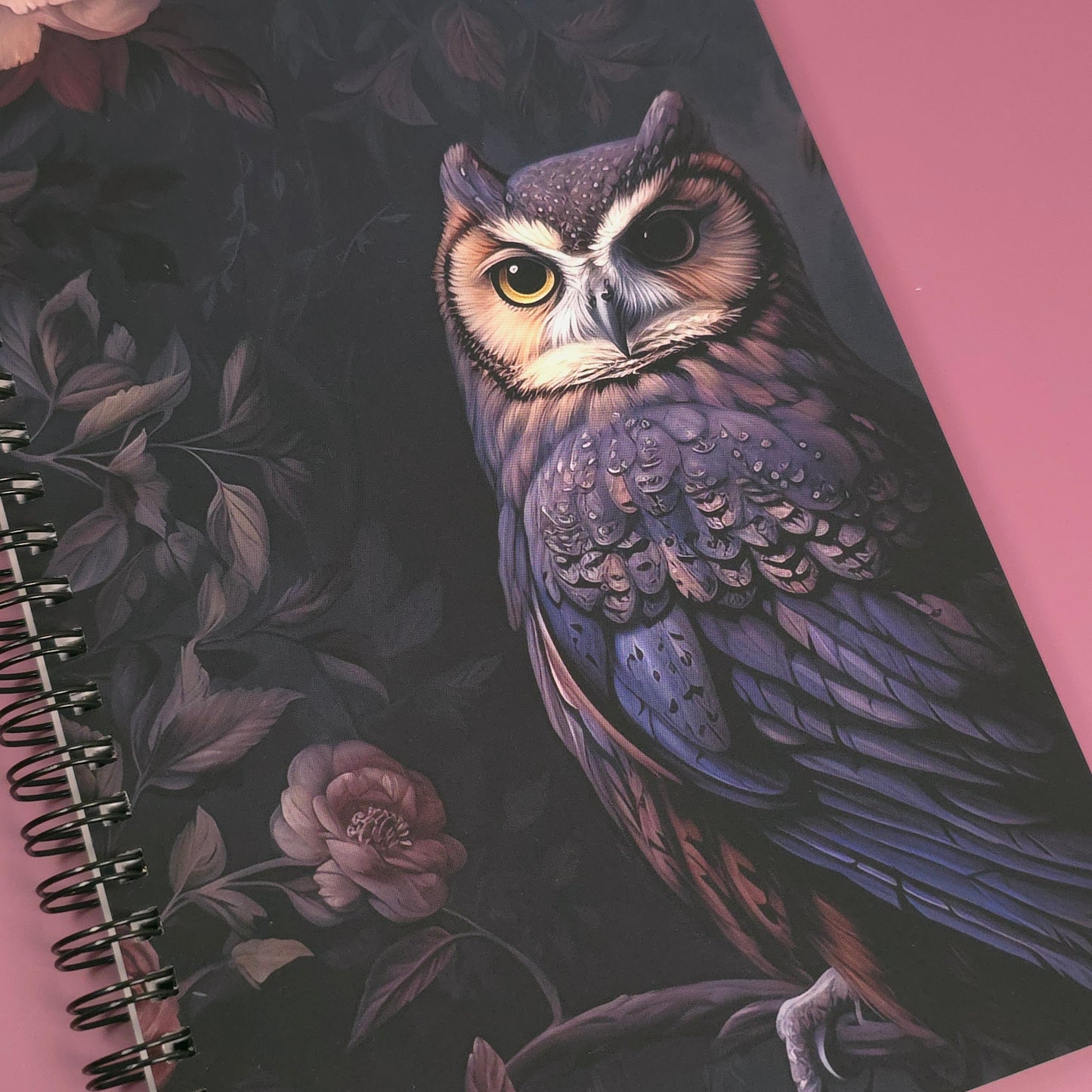 Owl Floral Notebook – Lined Soft Cover | 5.5" x 8.5" | 80 Sheets | Metal O-Ring Bound