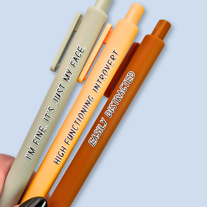Pen Set for Introvert Adults | Snarky Sayings on Color Ink Pens | Gift for Besties Easily Distracted